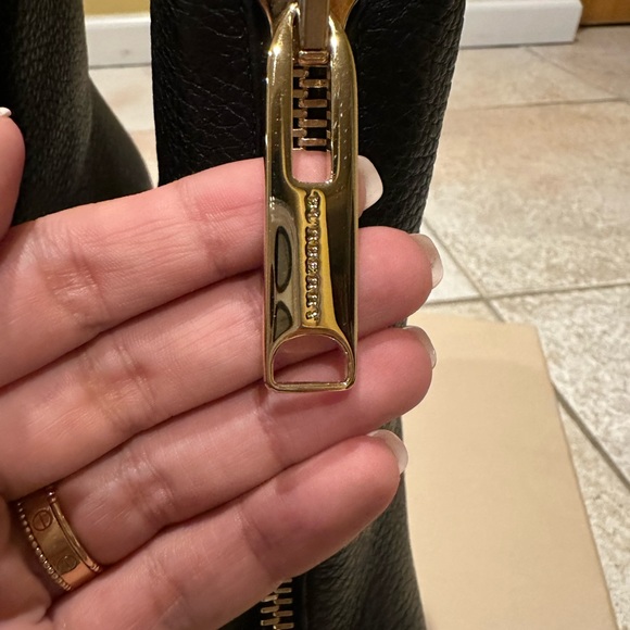 Black peep toe Burberry booties with gold hardware - Picture 4 of 10